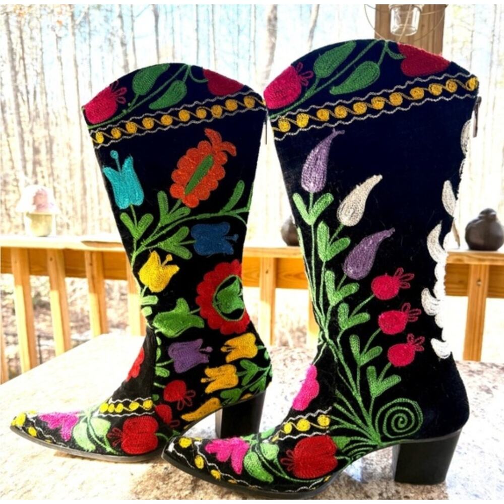 Zeyzani Colorful Suzani Embroidered Tall Boots Women's Size 41